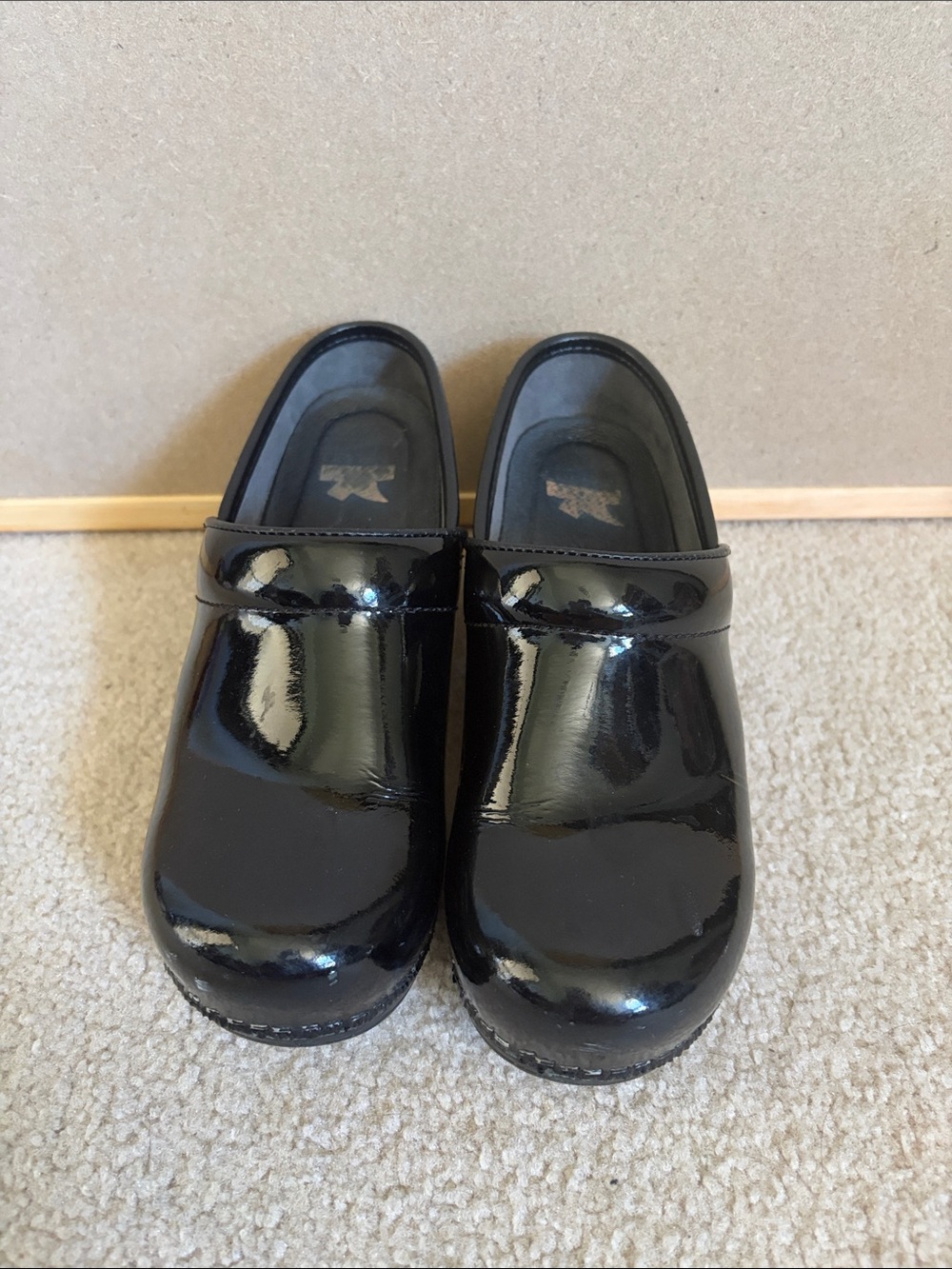 Dansko Black Patent Leather Slip-On Clogs